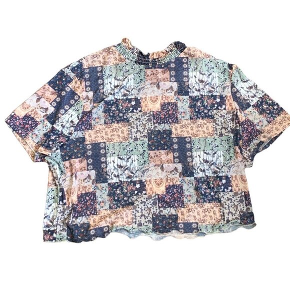 Shein Curve Mesh Smock Neck Cottagecore Patchwork Crop Top 4XL #60V - Picture 2 of 10